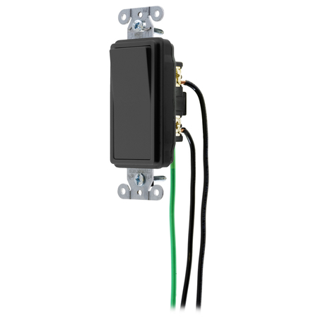 HUBBELL WIRING DEVICE-KELLEMS Spec Grade, Decorator Switches, General Purpose AC, Double Pole, 20A 120/277V AC, Back and Side Wired, Pre-Wired with 8" #12 THHN DSL220BK